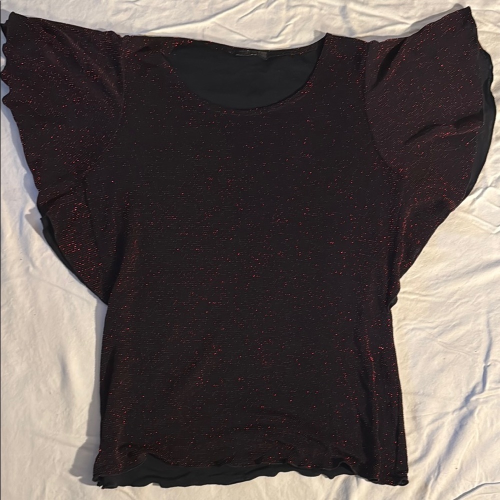 Elegant Butterfly wing Black and Red Sparkly Women's Top